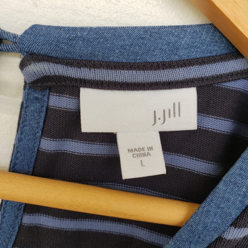 J. Jill Blue Striped Cotton 3/4 Sleeve Shift Dress - Picture 4 of 8